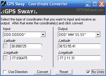 nedbrydes syg sweater GPS Sway - Coordinate Coverter - GPSFileDepot